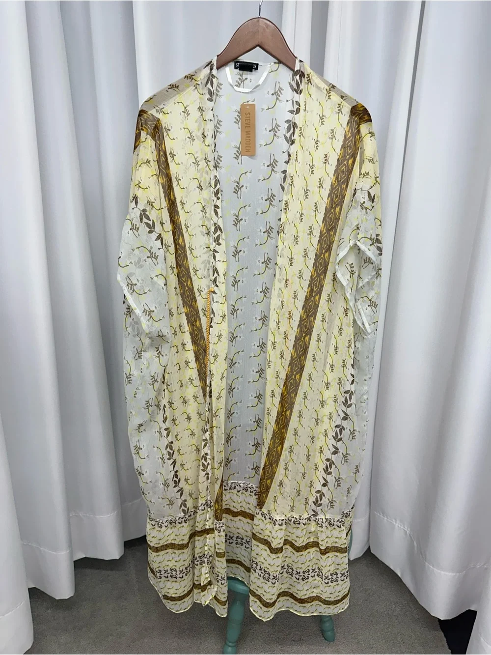 Steve Madden Sheer Floral Stripe Long Coverup - Yellow & Brown new with tags
